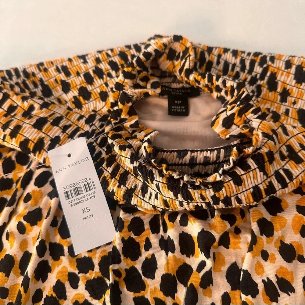 Ann Taylor Leopard Mock Turtleneck Long Sleeve Swing Dress XS extra small Petite - Picture 6 of 9